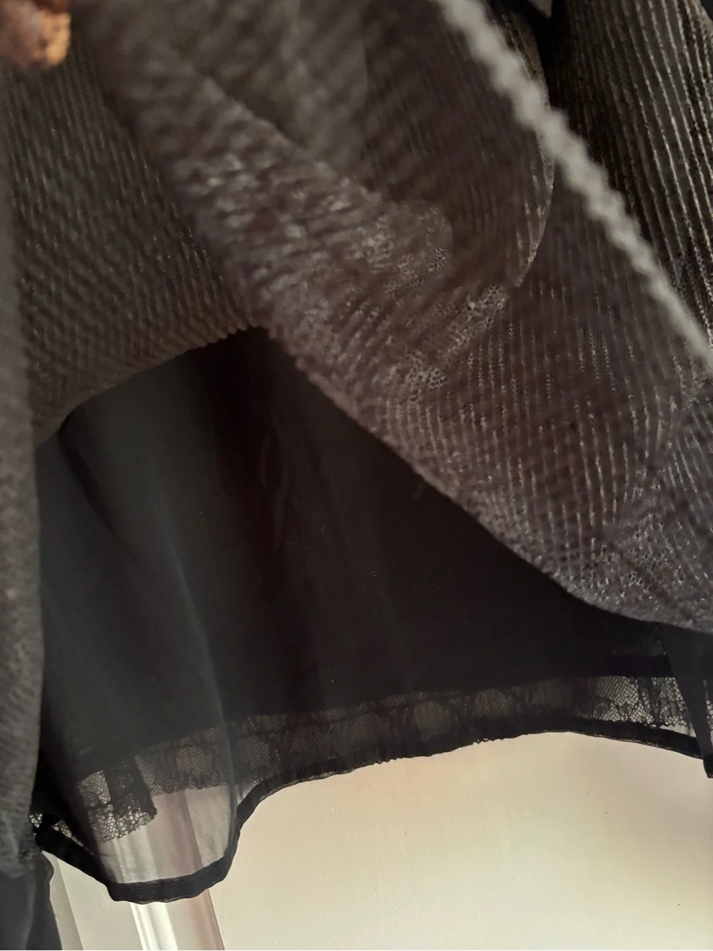 Grace Black Sheer Tie-Neck Blouse with Textured Bodice